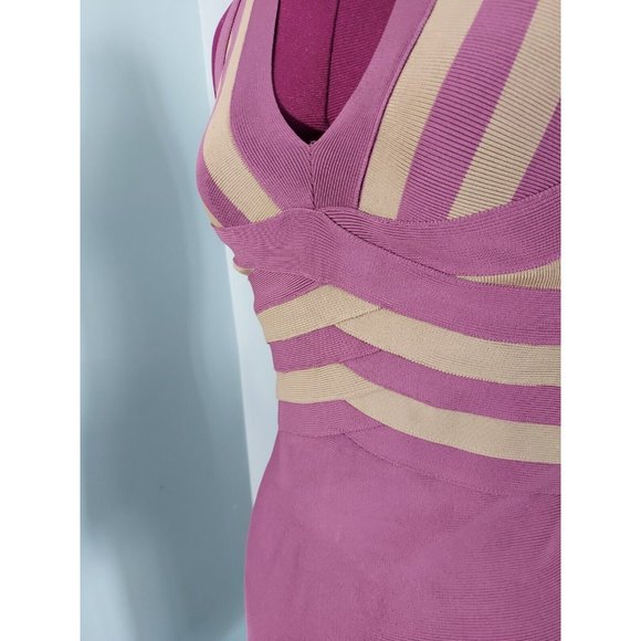 HERVE LEGER Purple Grey Halter V Neck Bodycon Sleeveless Dress SP - Picture 4 of 10